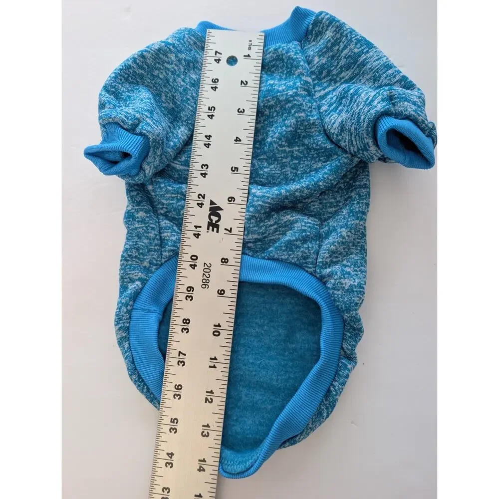 Dog Days Blue Marled Fleece Lined Knit Dog Sweatshirt Warm Winter Coat Patch XL